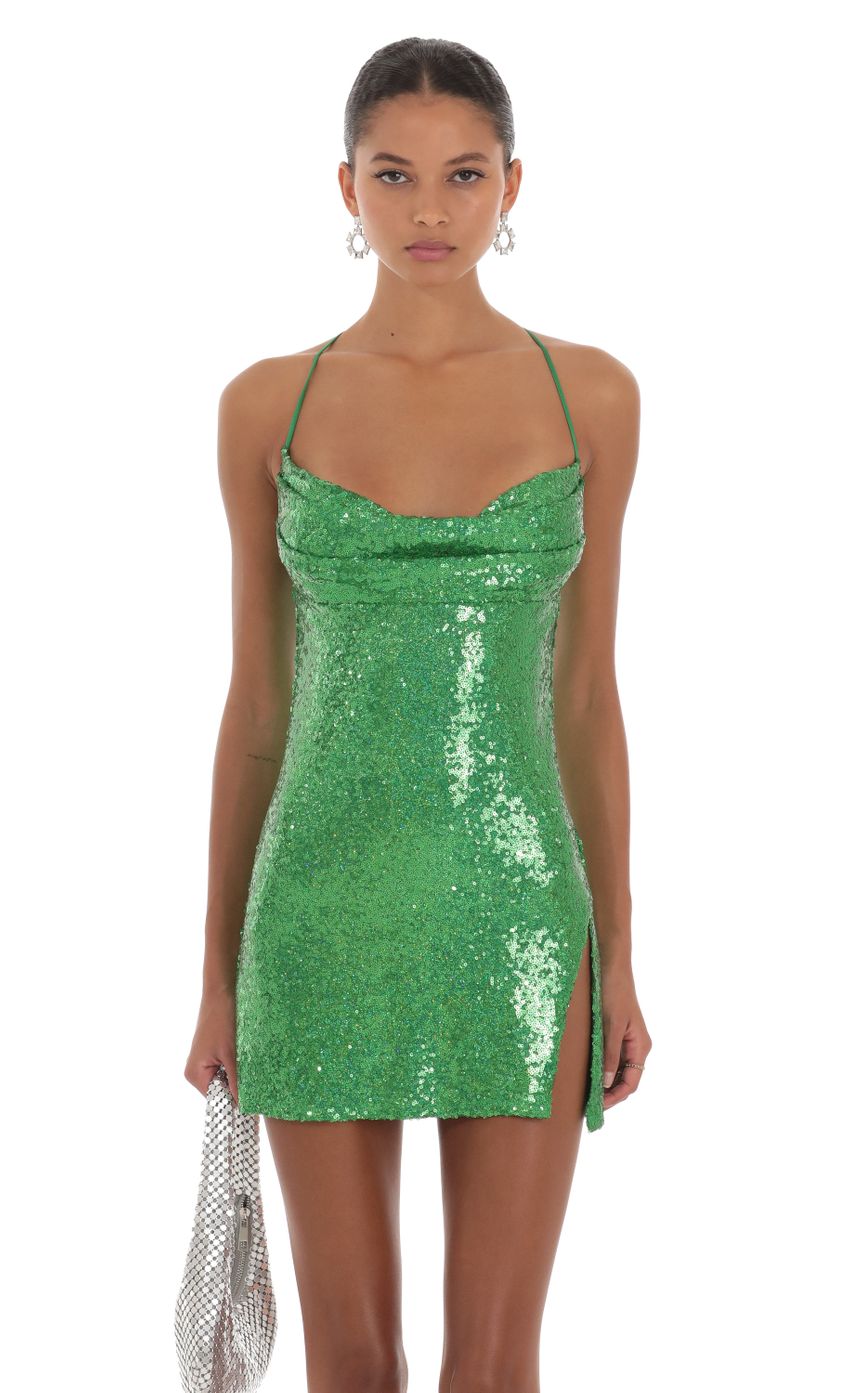 Sequin Side Slit Dress in Green - luluinthesky