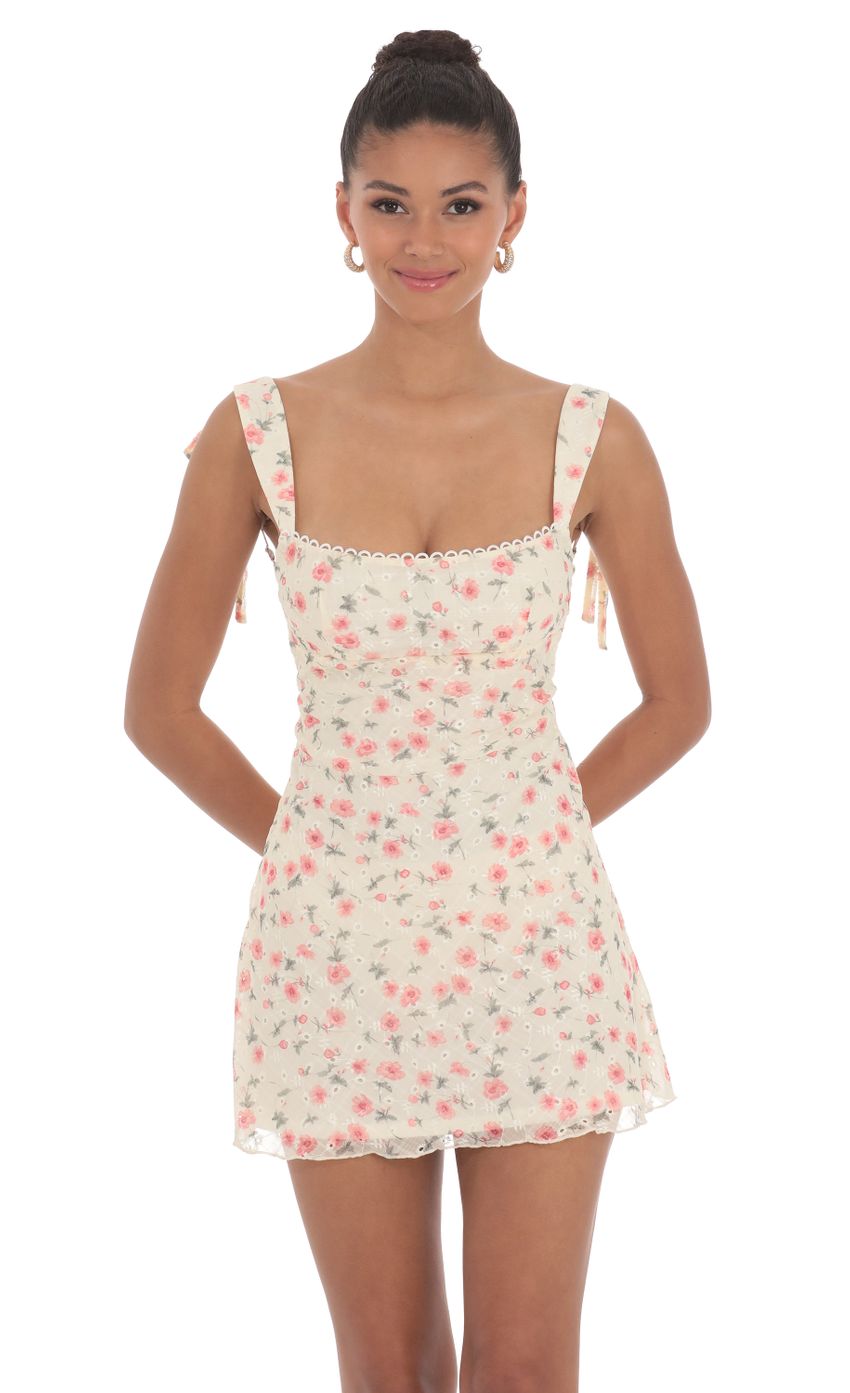 Floral Open Back Dress in Cream - luluinthesky