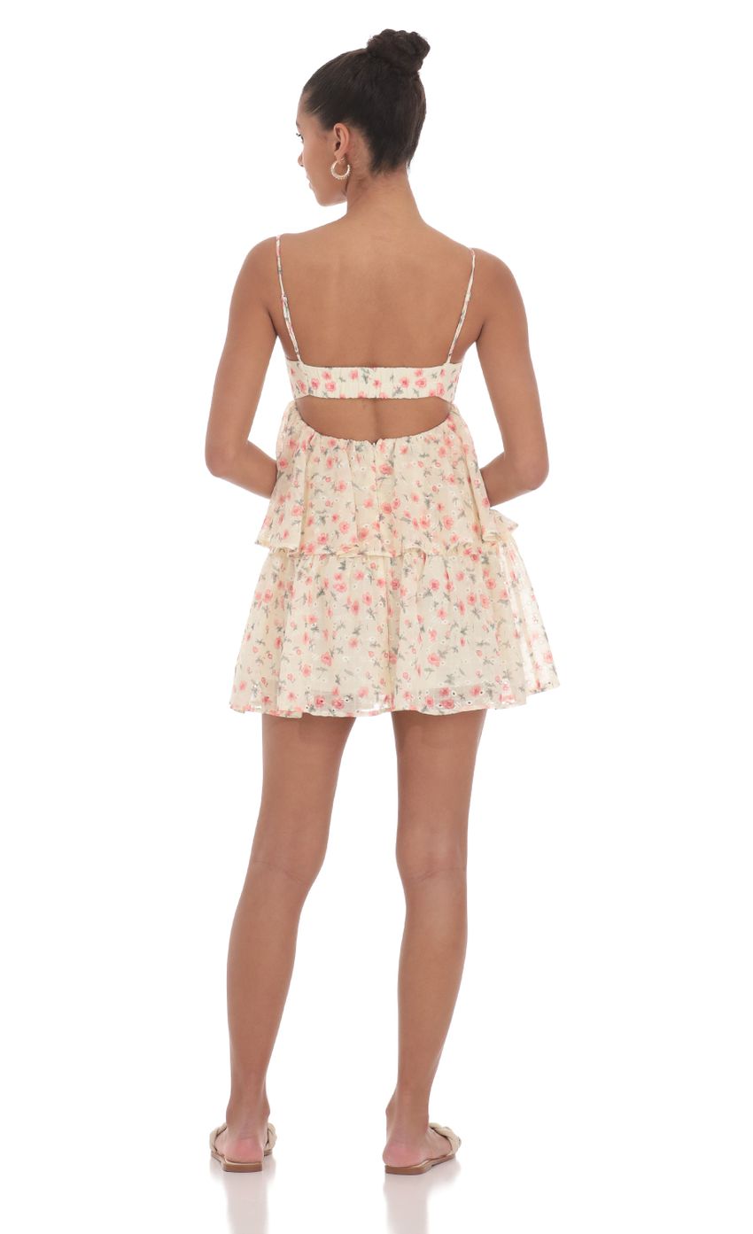 Floral Ruffle Babydoll Dress in Cream - luluinthesky