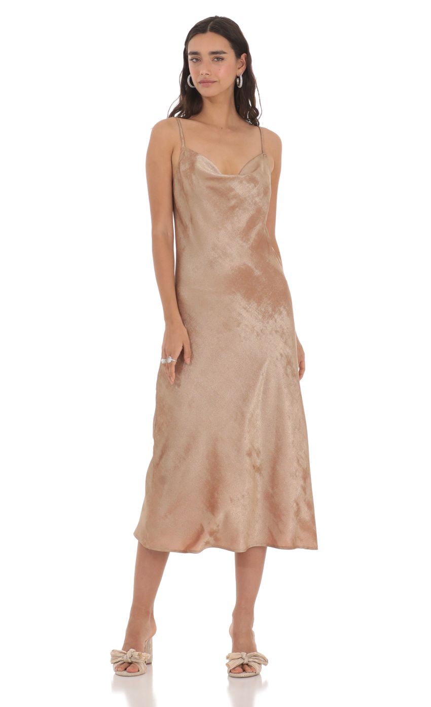 Crushed Shimmer Midi Dress in Sand - luluinthesky