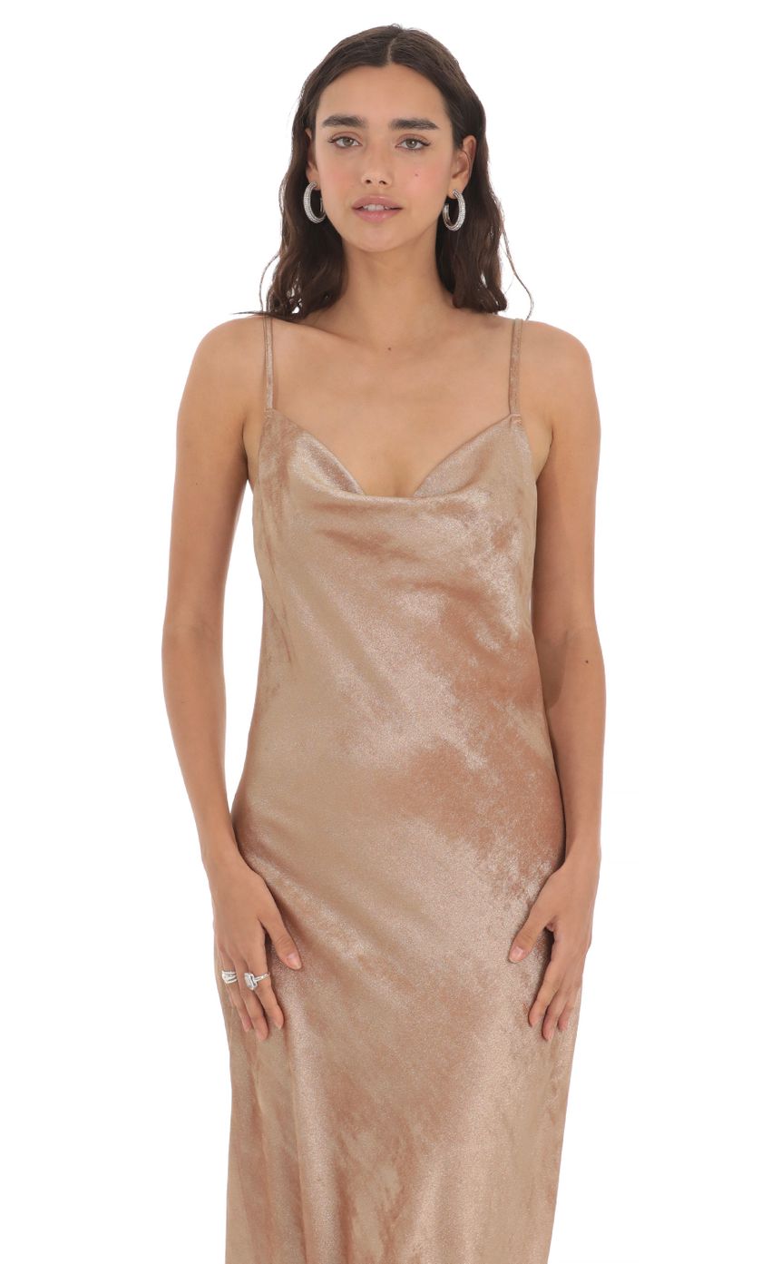 Crushed Shimmer Midi Dress in Sand - luluinthesky