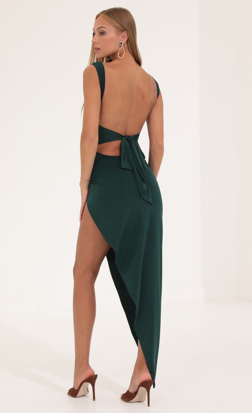 Ruched Side Slit Maxi Dress in Green - luluinthesky