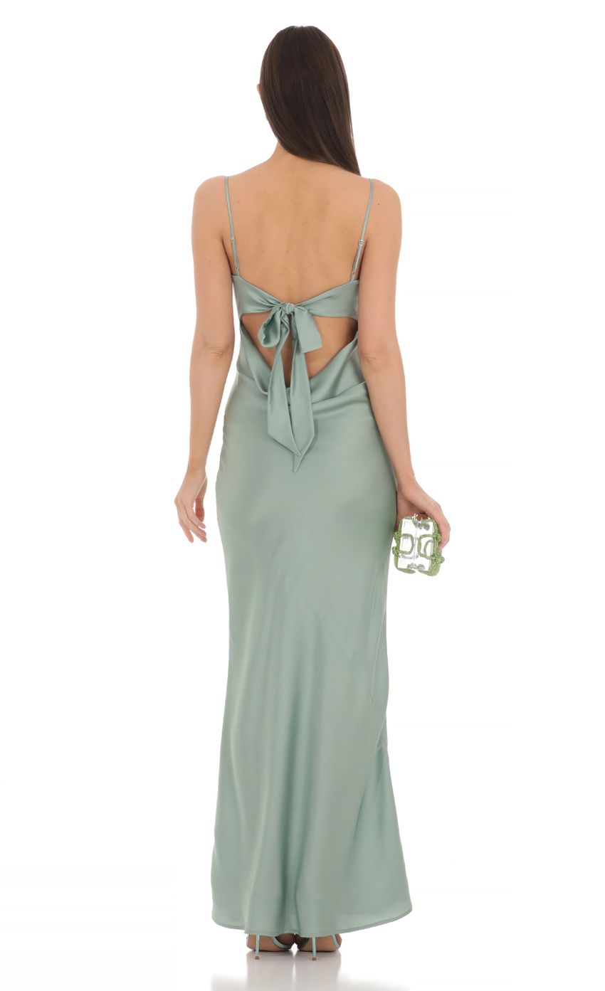 Satin Open Back Maxi Dress in Sage - luluinthesky