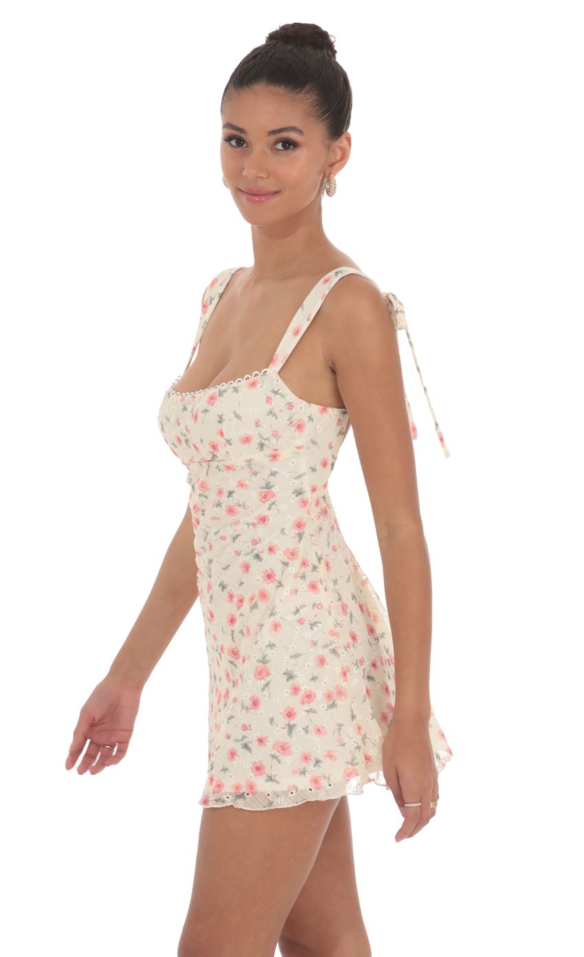 Floral Open Back Dress in Cream - luluinthesky