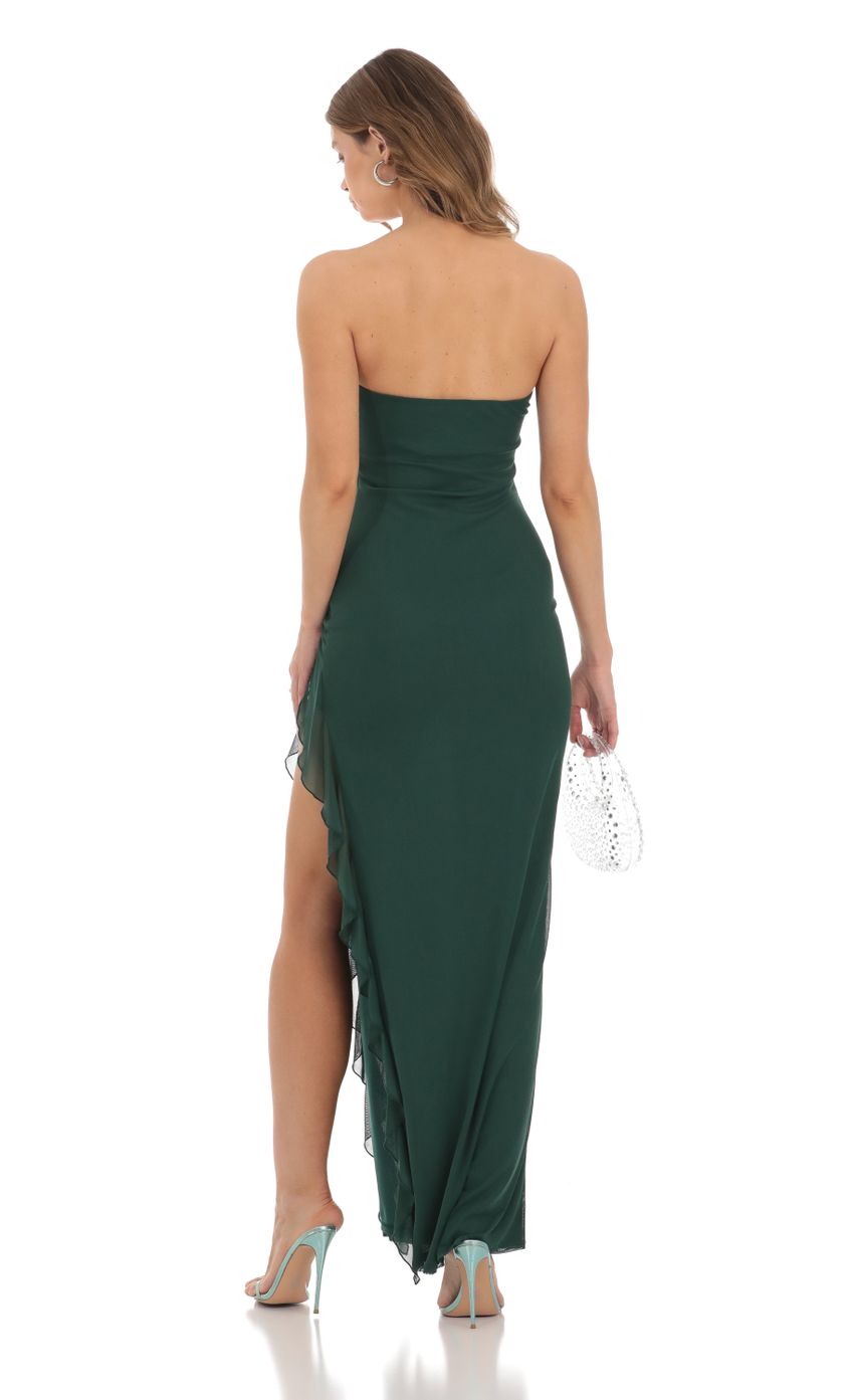 Mesh Ruffle Slit Dress in Green - luluinthesky