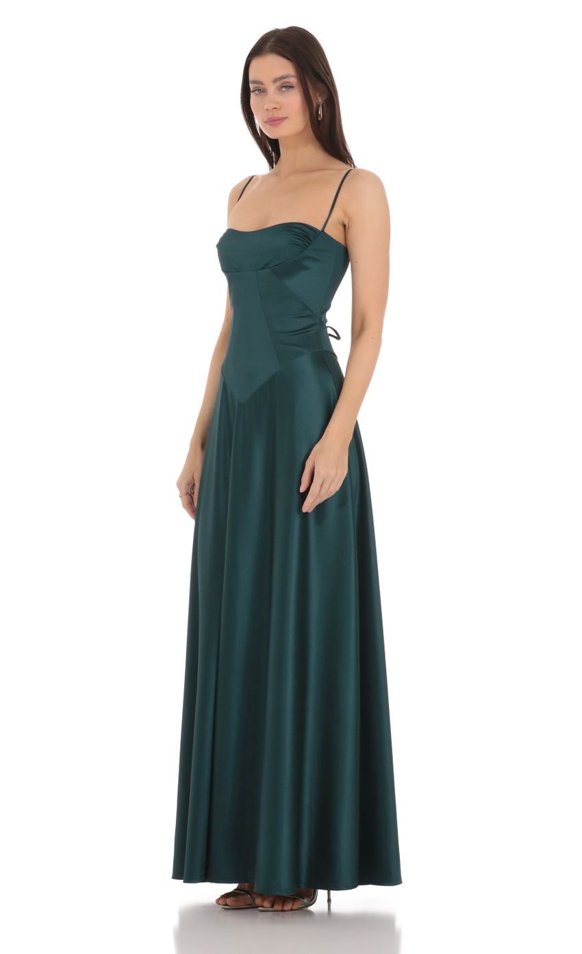 Satin Square Neck Maxi Dress in Green - luluinthesky