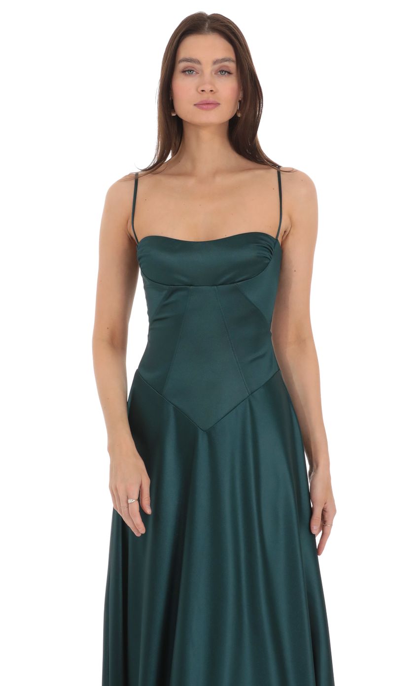 Satin Square Neck Maxi Dress in Green - luluinthesky