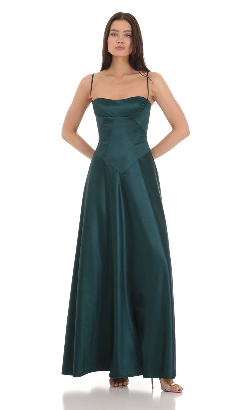 Satin Square Neck Maxi Dress in Green - luluinthesky