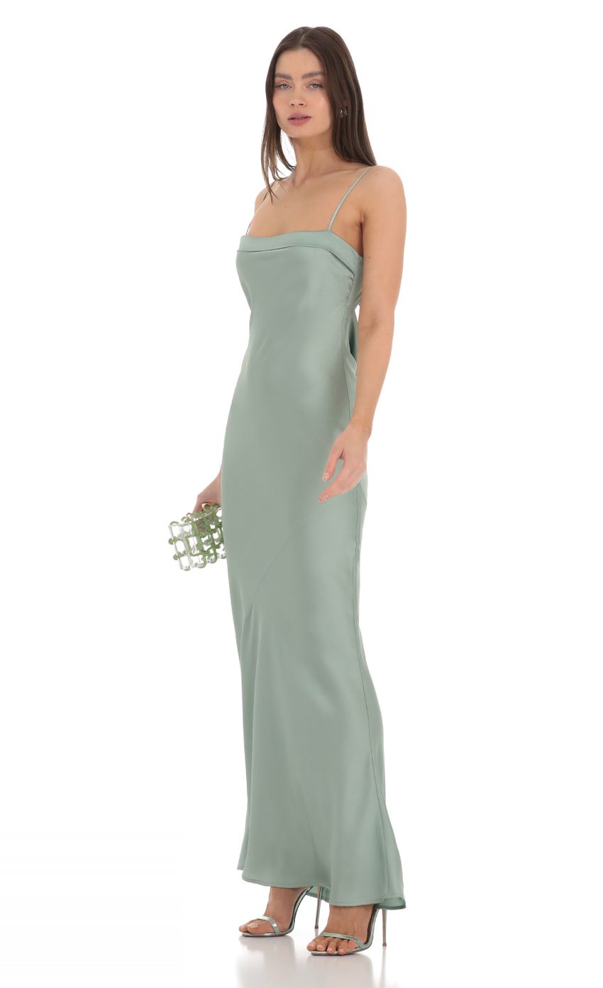 Satin Open Back Maxi Dress in Sage - luluinthesky