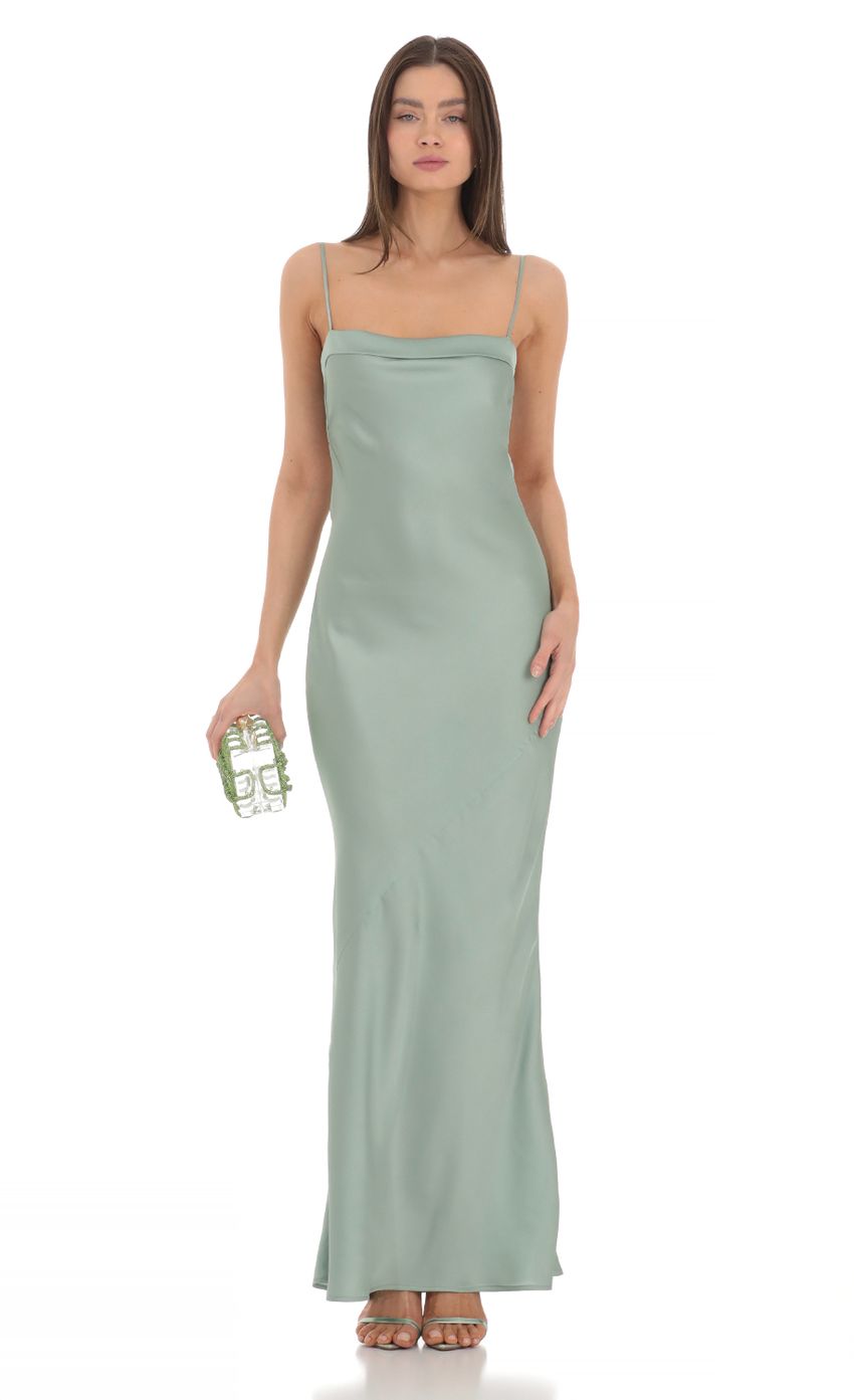 Satin Open Back Maxi Dress in Sage - luluinthesky