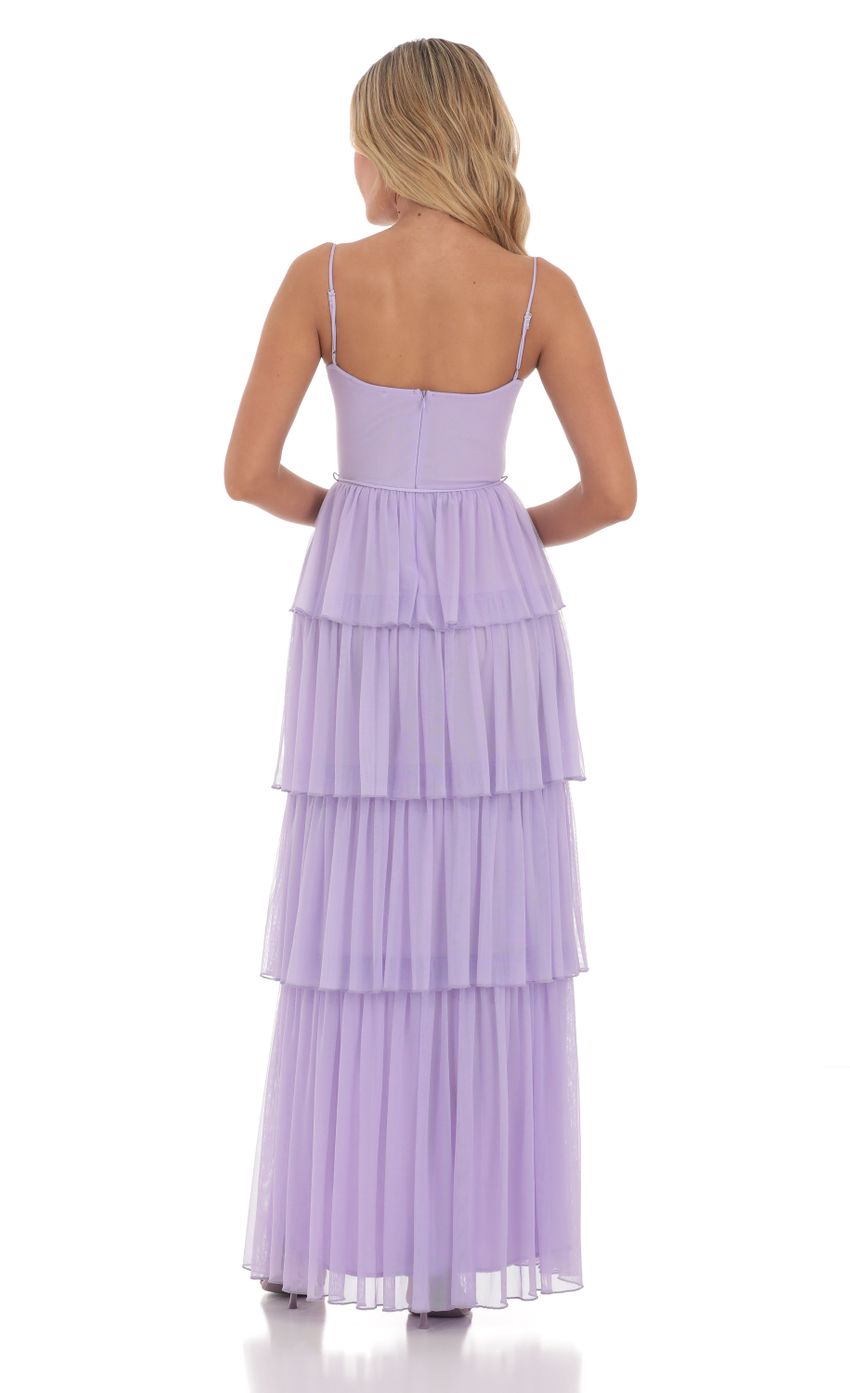 Mesh Ruffle Maxi Dress in Lavender - luluinthesky