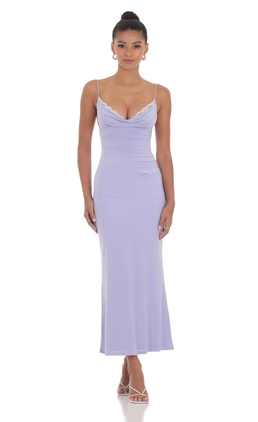 Ruched Cowl Neck Maxi Dress in Periwinkle - luluinthesky