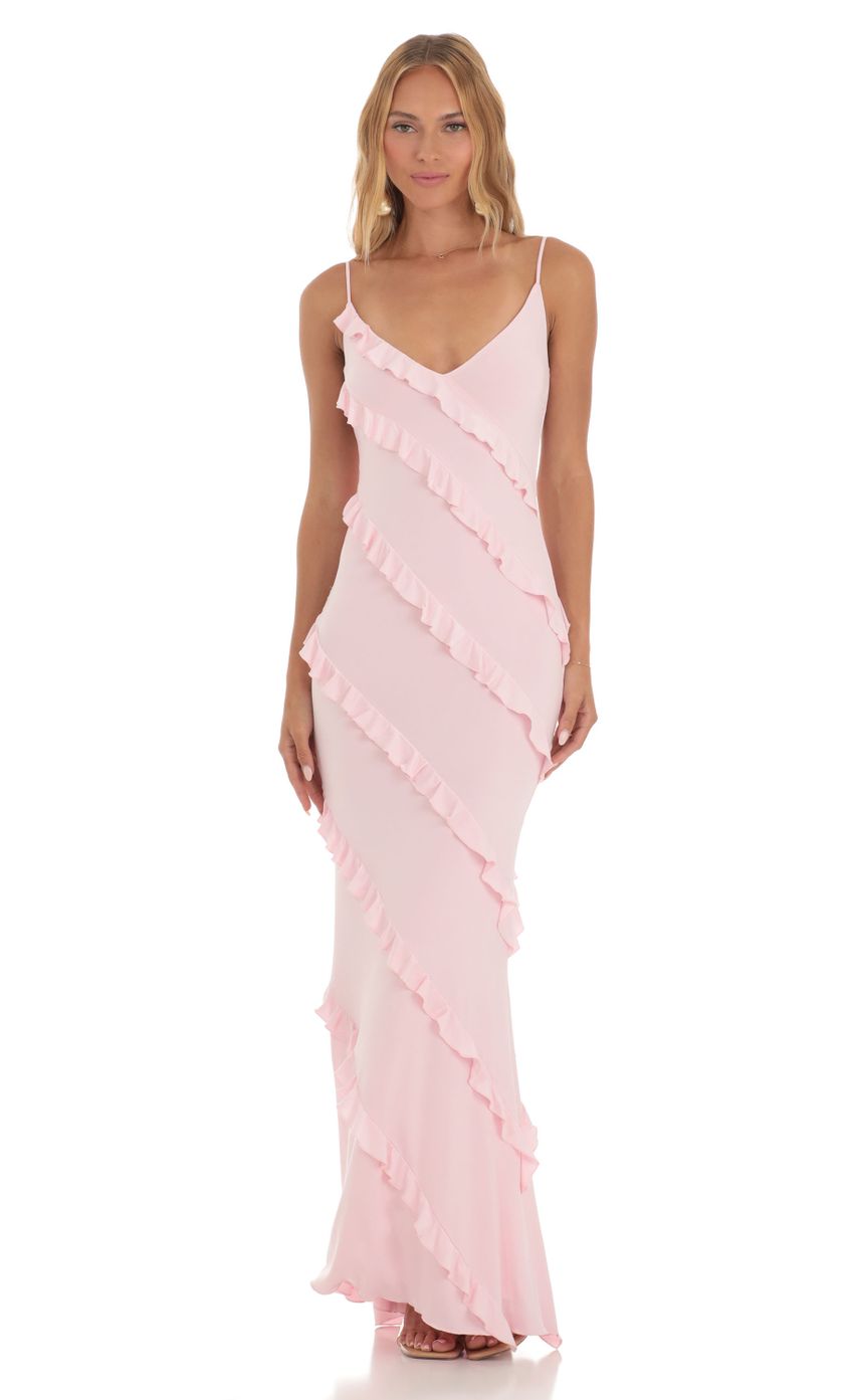 Ruffle Maxi Dress in Pink - luluinthesky