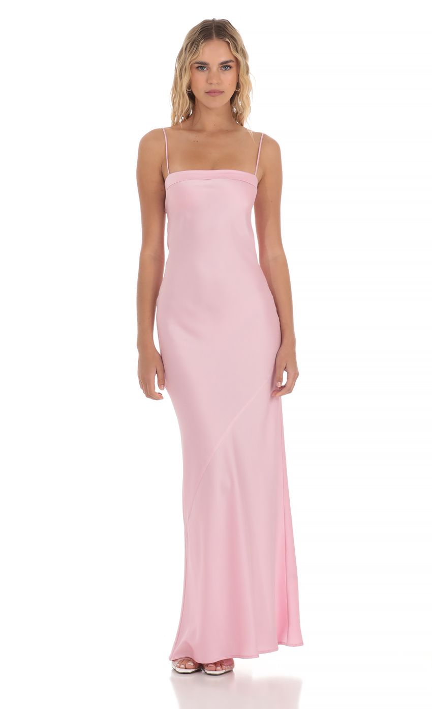Satin Open Back Maxi Dress in Pink - luluinthesky