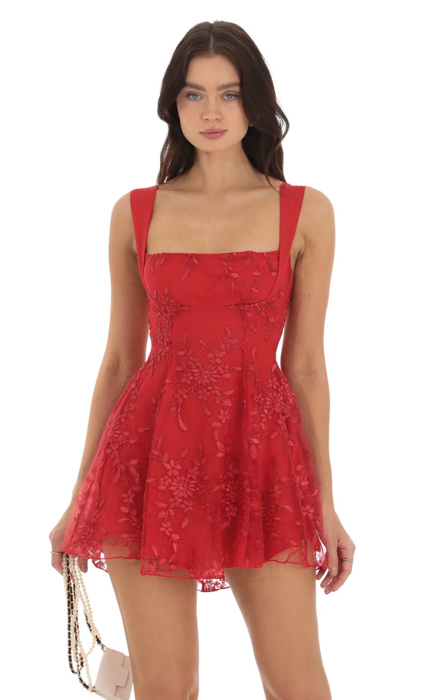 Floral Fit and Flare Dress in Red - luluinthesky