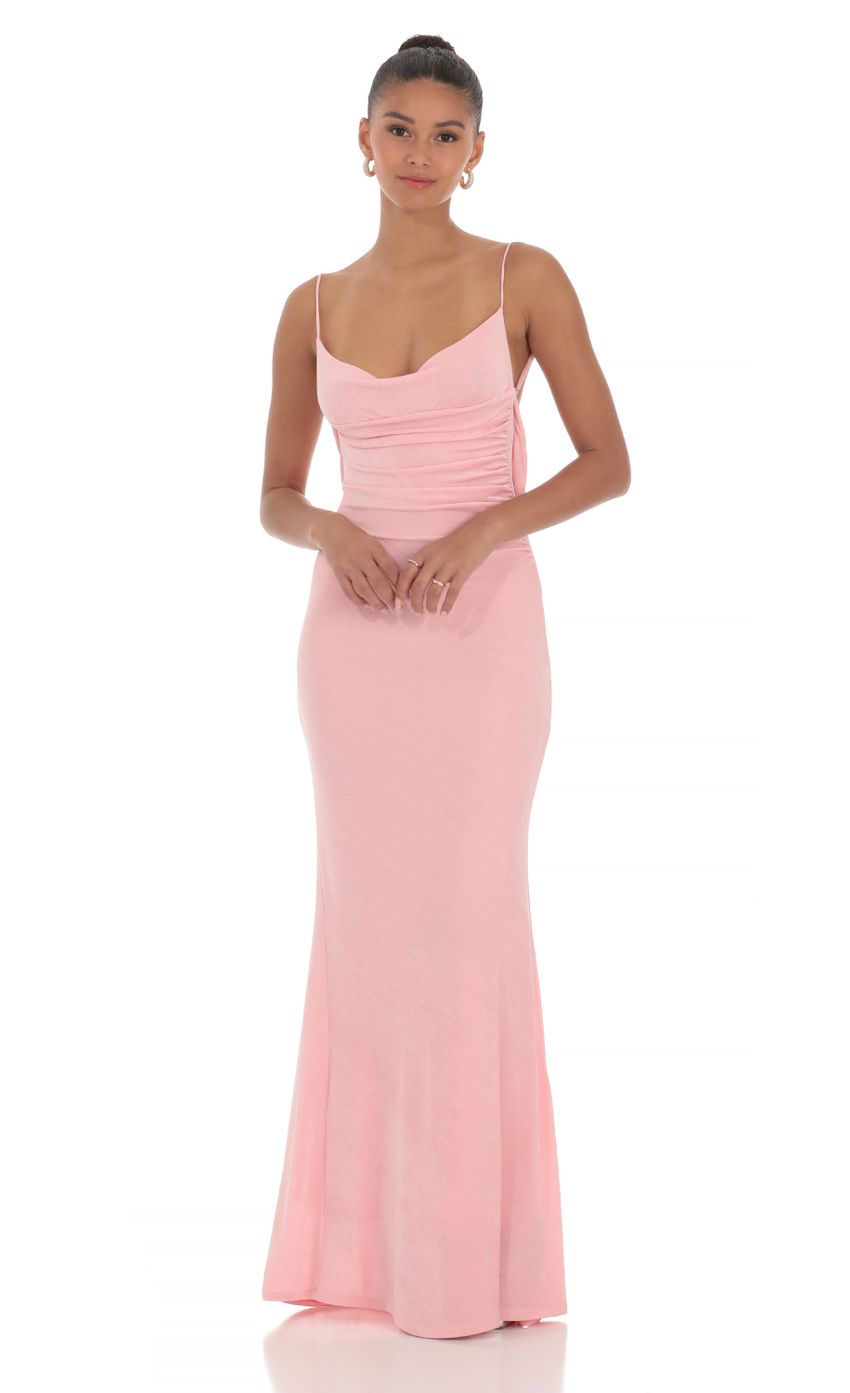 Lace Open Back Maxi Dress in Pink - luluinthesky