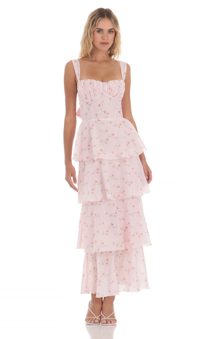 Floral Ruffle Maxi Dress in Pink - luluinthesky