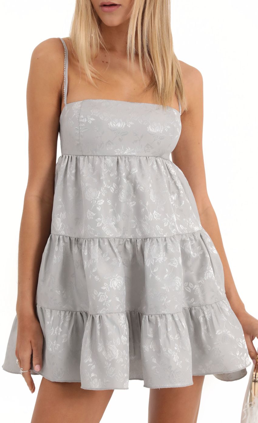 Floral Jacquard Dress in Grey - luluinthesky