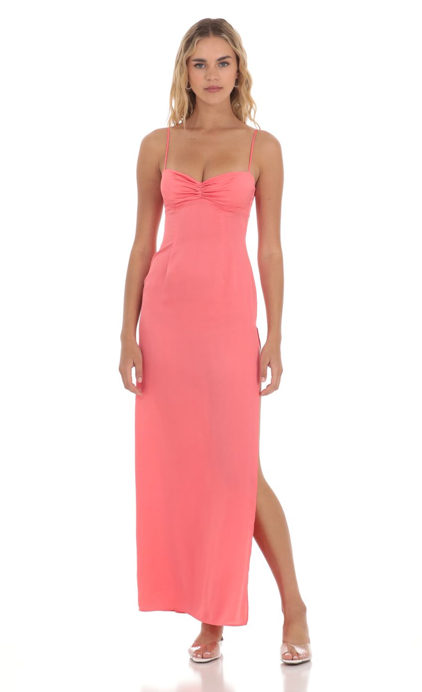 Satin Cinched Maxi Dress in Coral - luluinthesky