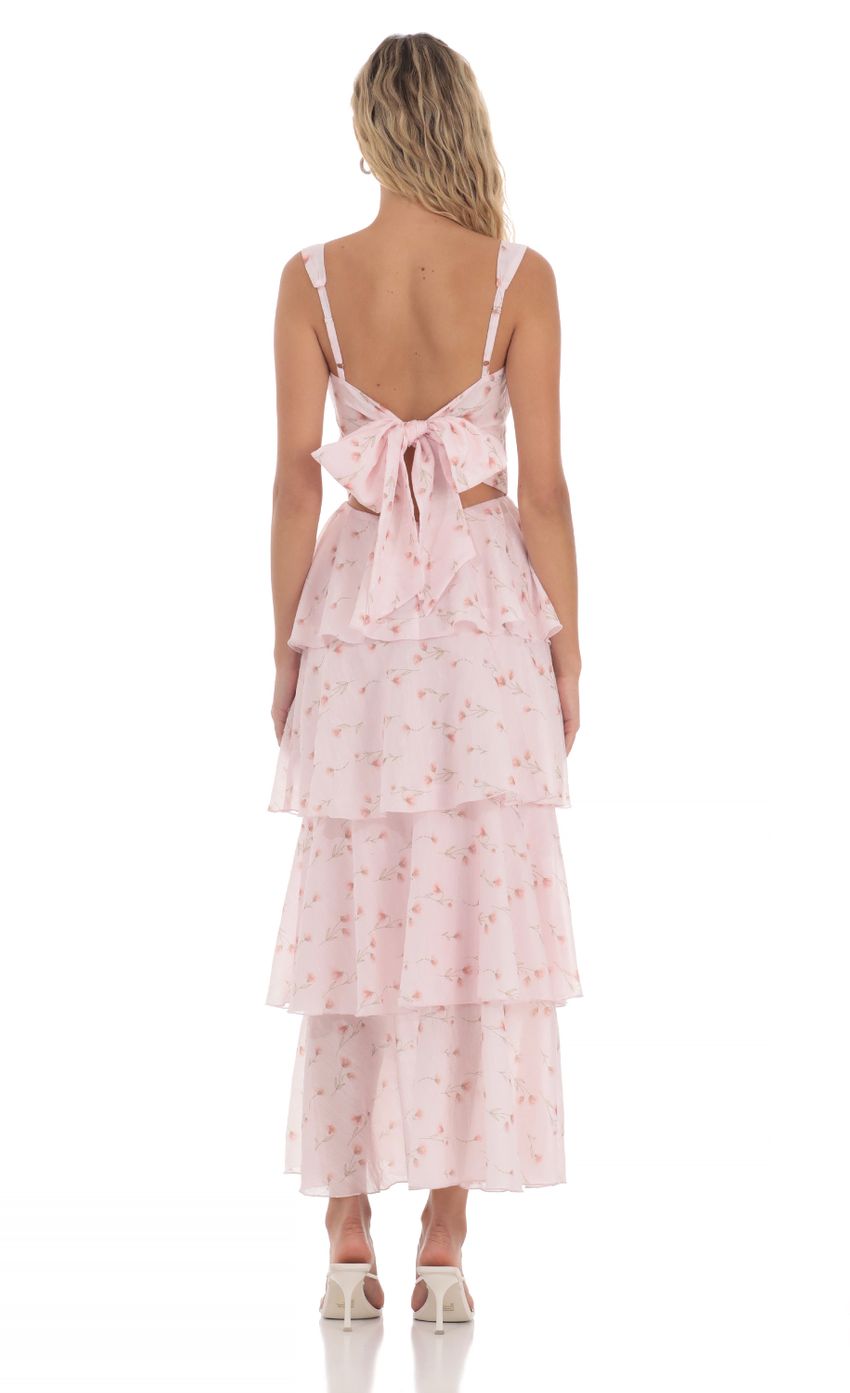 Floral Ruffle Maxi Dress in Pink - luluinthesky