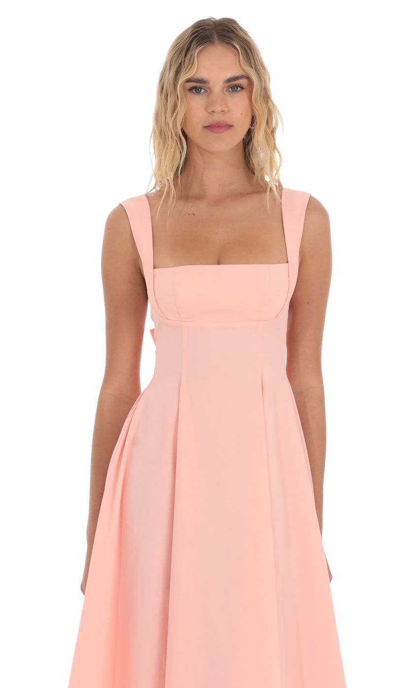 Square Neck Flare Midi Dress in Pink - luluinthesky