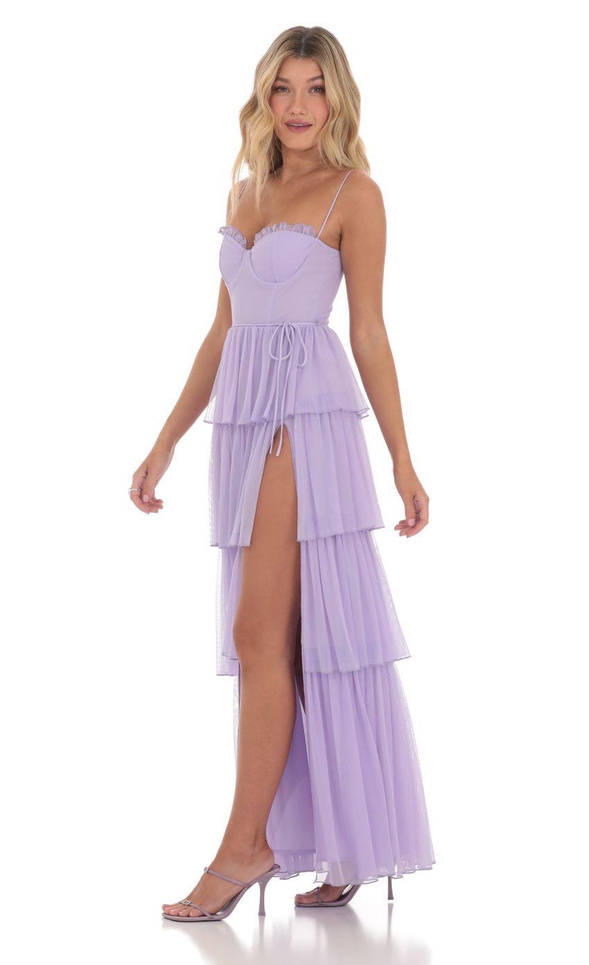 Mesh Ruffle Maxi Dress in Lavender - luluinthesky