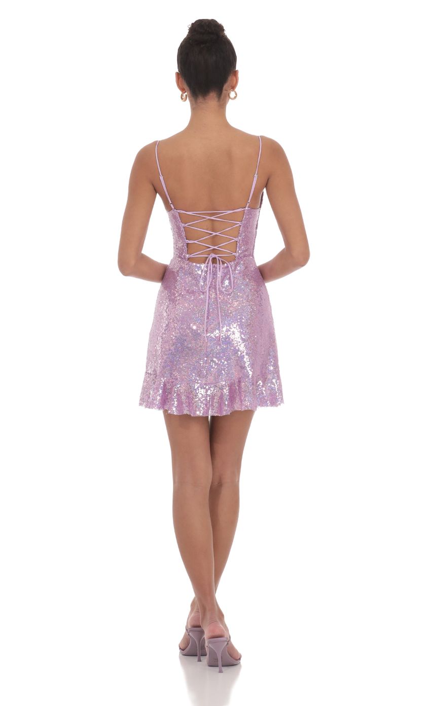 Sequin Ruffled Slit Dress in Lavender - luluinthesky