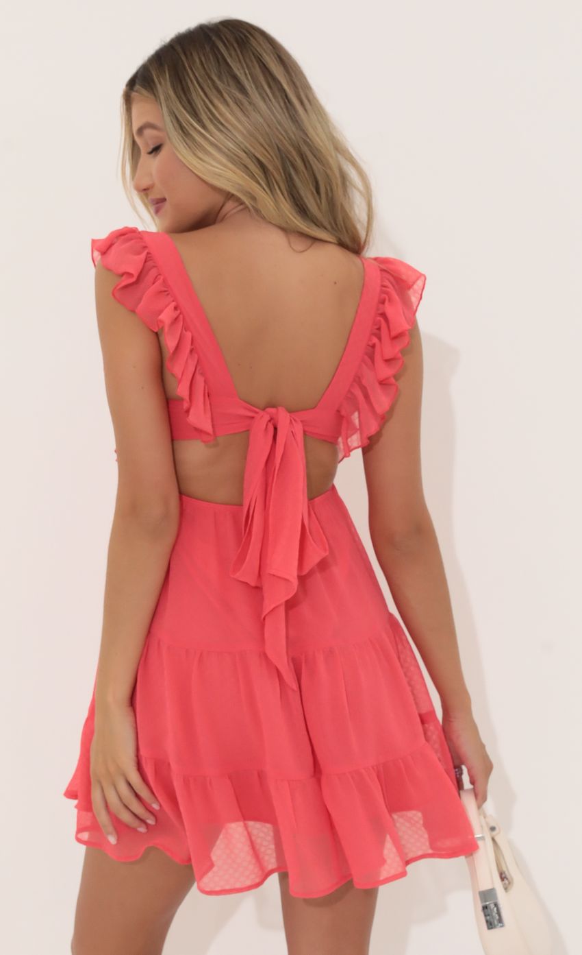 Chiffon Baby Doll Ruffle Dress in Red Coral - luluinthesky