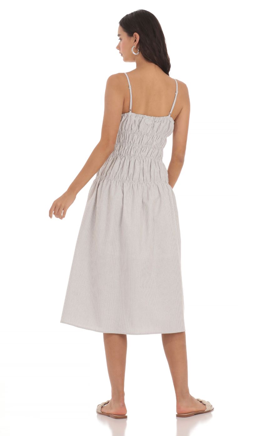 Ruched Striped Midi Dress in Grey - luluinthesky