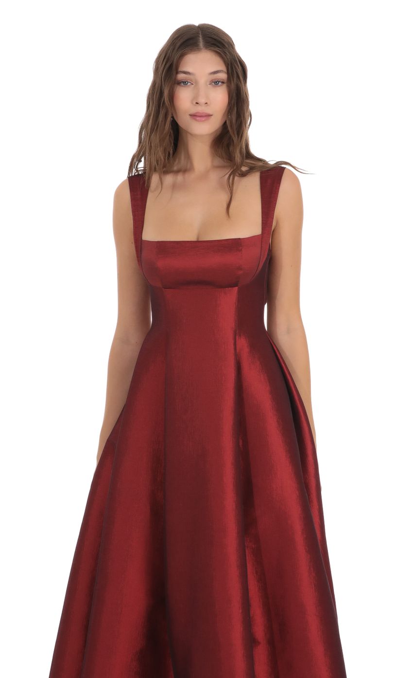 Square Neck Fit and Flare Maxi Dress in Maroon - luluinthesky