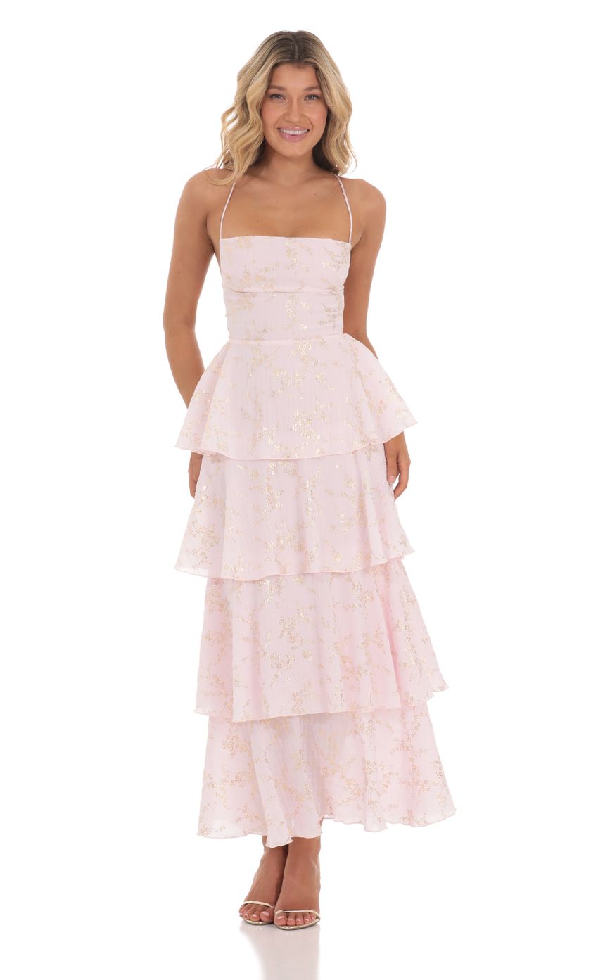 Crinkle Foiled Floral Maxi Dress in Pink - luluinthesky