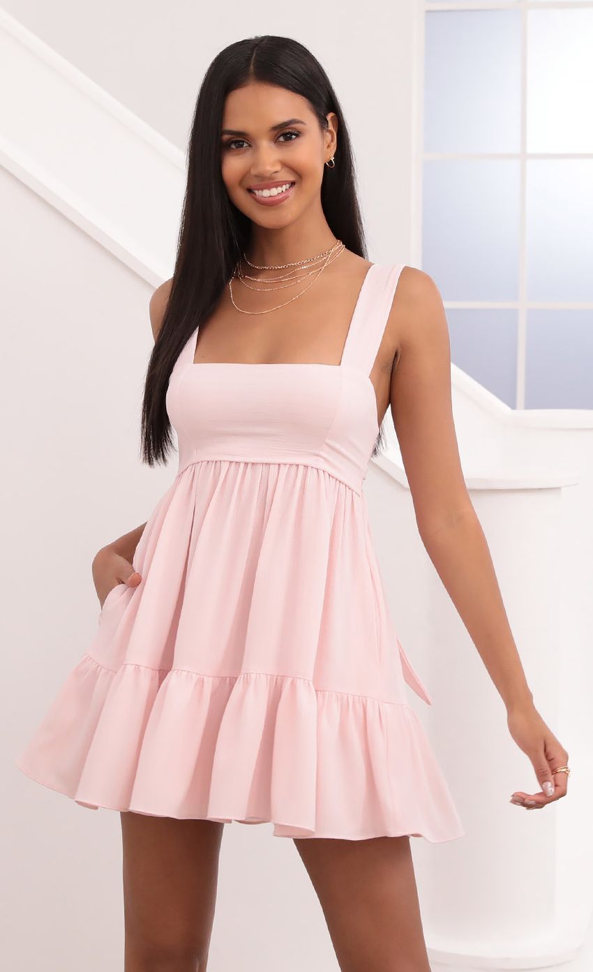 Square Neckline Dress in Pink - luluinthesky