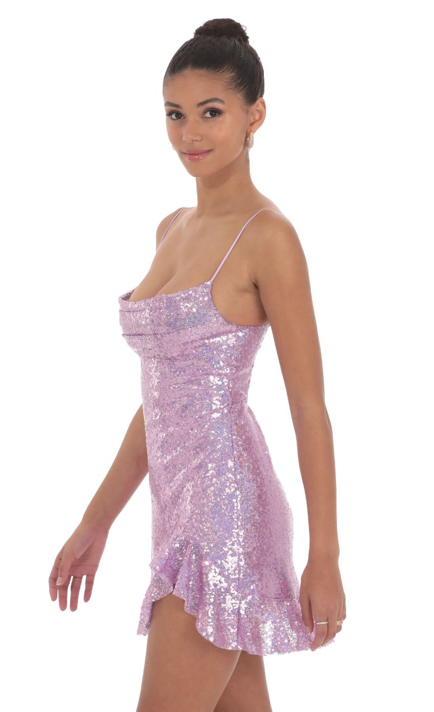 Sequin Ruffled Slit Dress in Lavender - luluinthesky