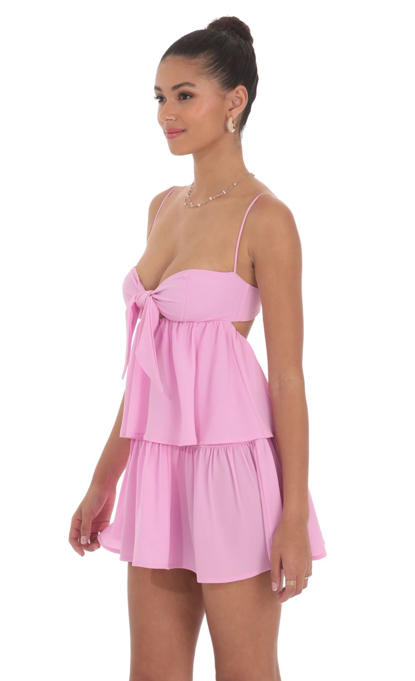 Ruffle Front Tie Dress in Pink - luluinthesky