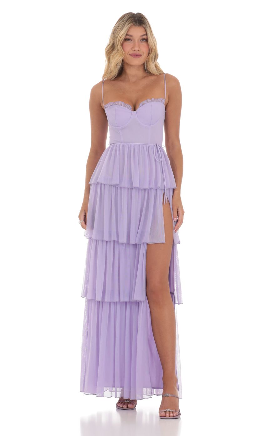 Mesh Ruffle Maxi Dress in Lavender - luluinthesky