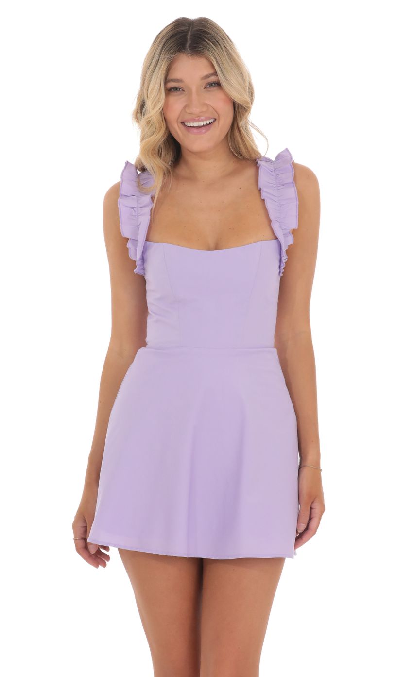 Ruffle Strap A-line Dress in Lavender - luluinthesky