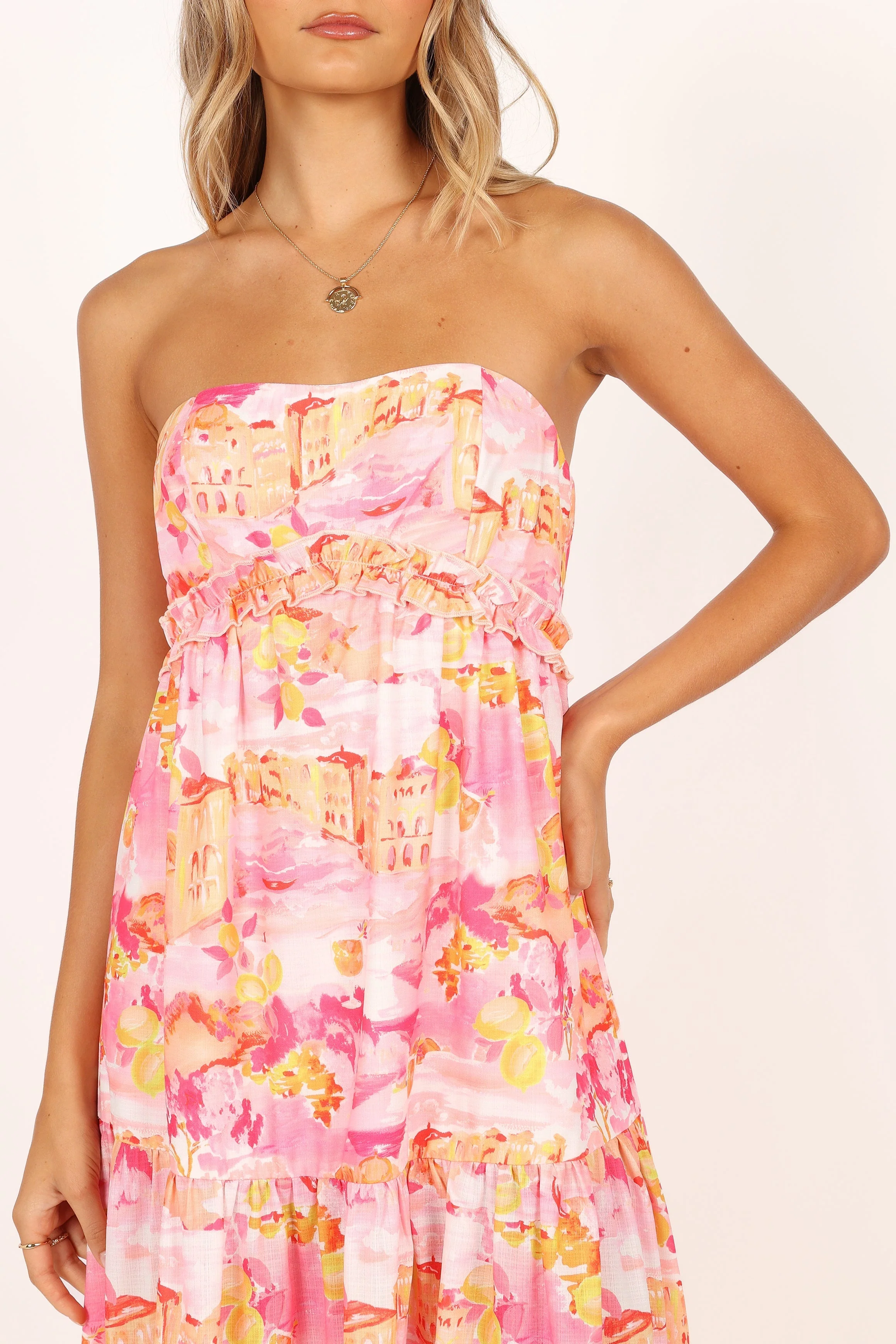 Arianna Strapless Dress - Pink Scenic - luluinthesky