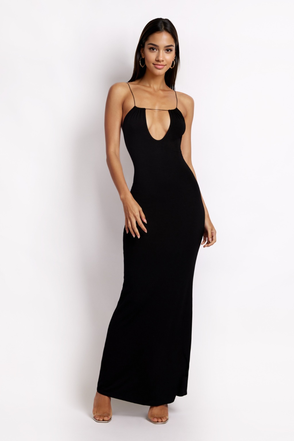 Kirsty Strappy Circle Cutout Maxi Dress - Black - luluinthesky