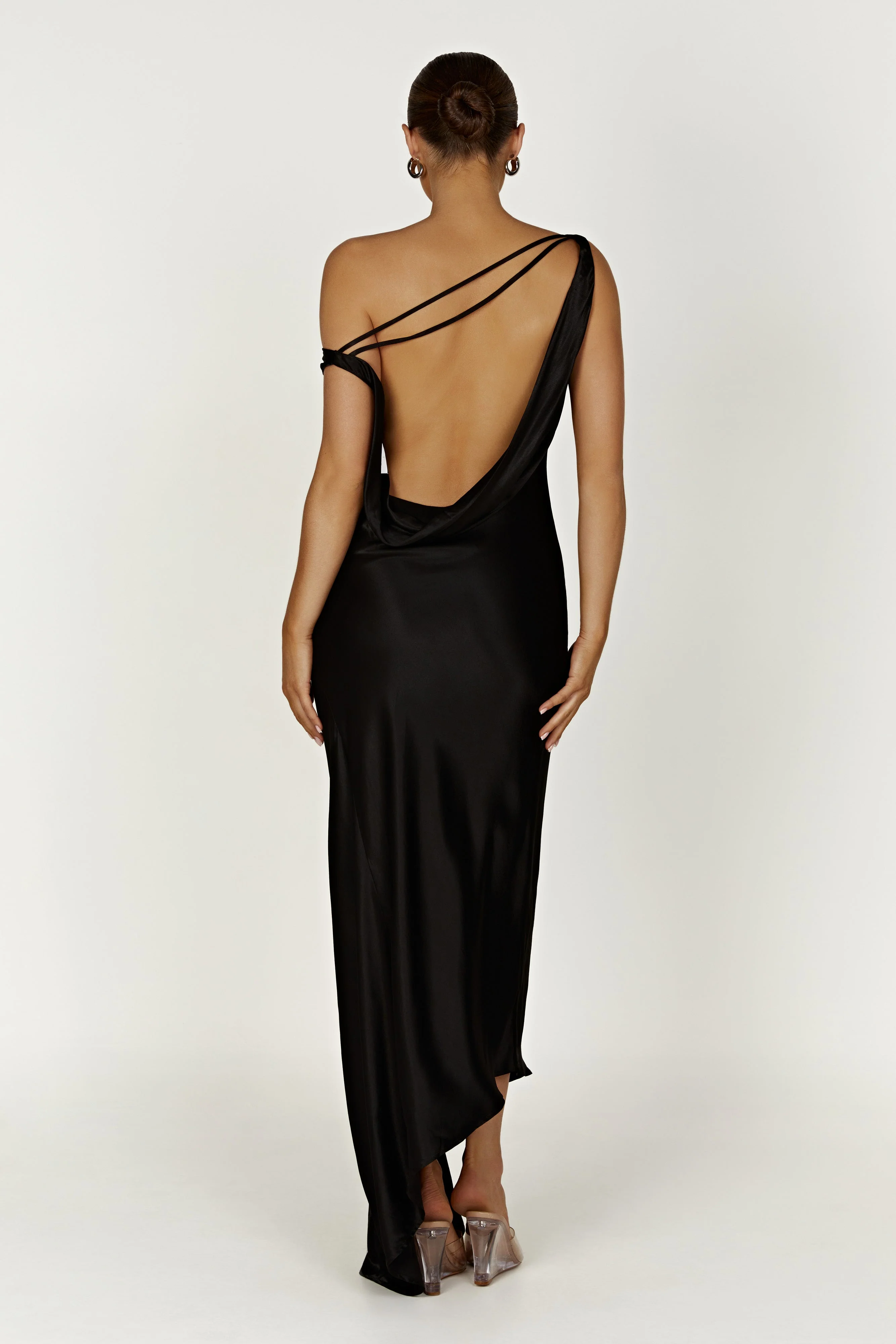 Yvette Slip Maxi Dress With Asymmetrical Hem - Black - luluinthesky