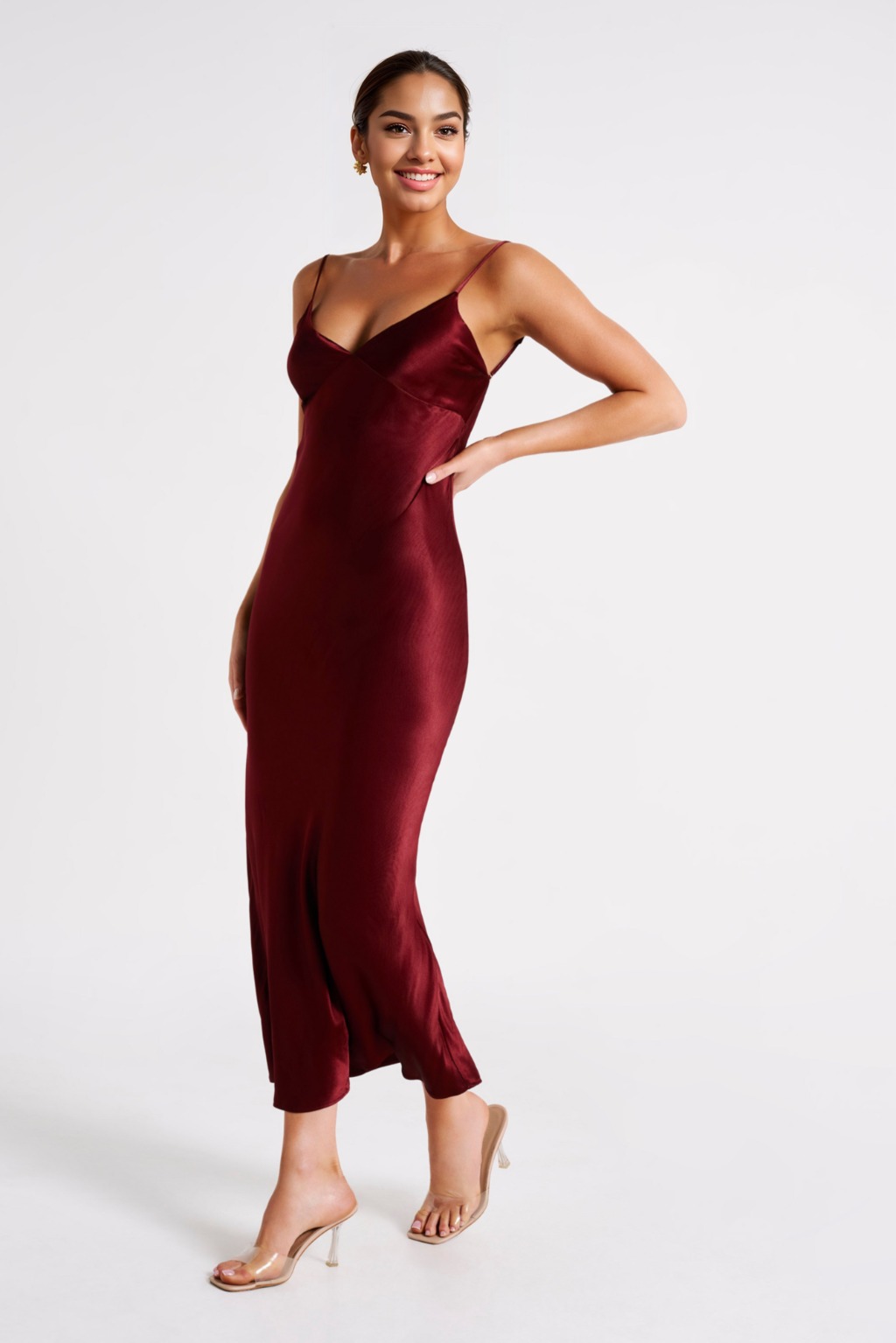 Valentine's Day Satin Chiffon Midi Dress - Berry - luluinthesky