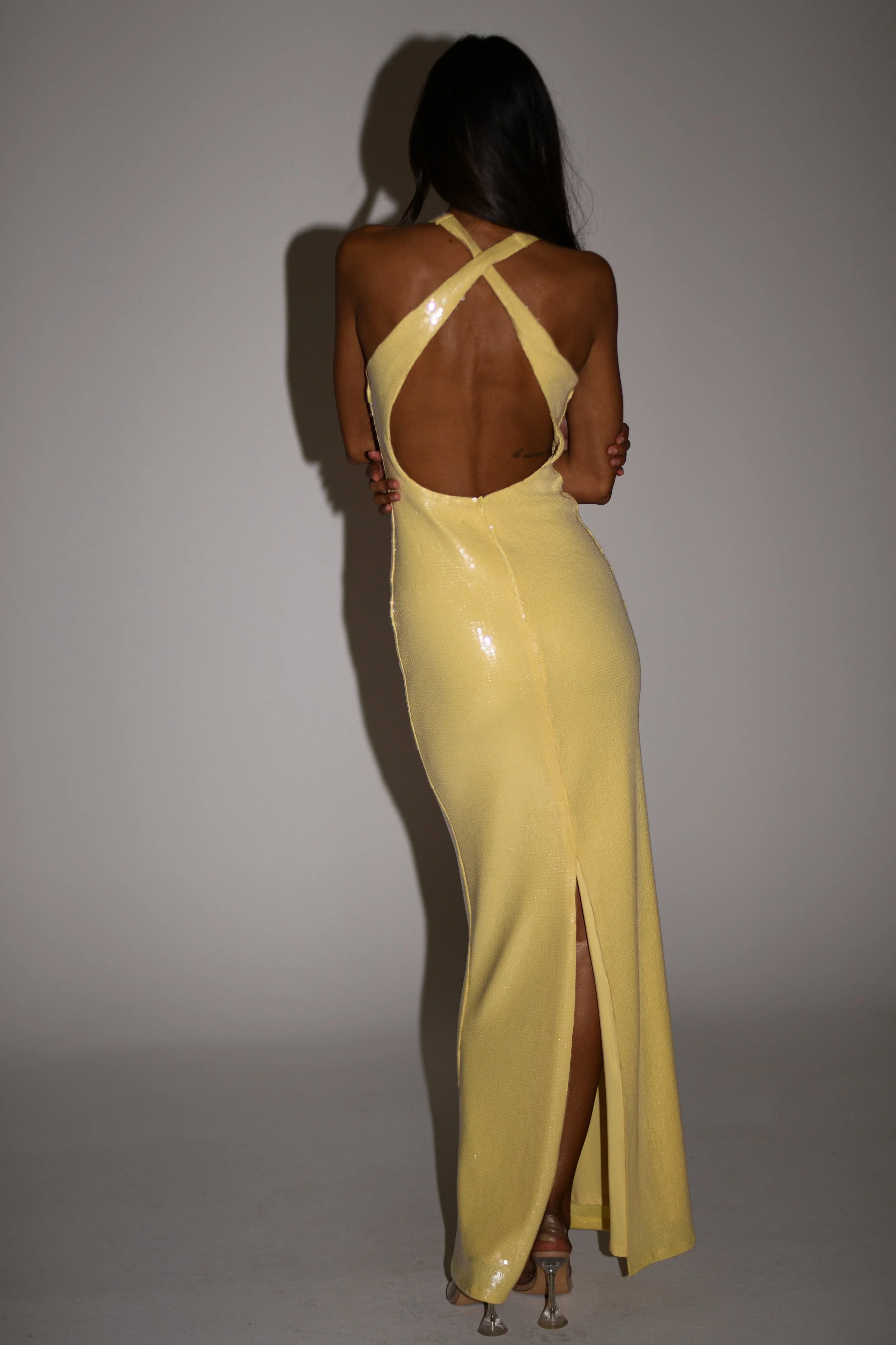 Eliza Rose Sequin Maxi Dress - Lemon - luluinthesky