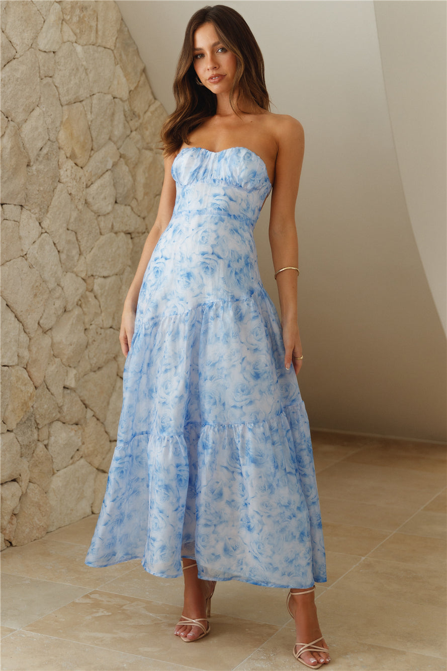 Her Best Version Strapless Maxi Dress Blue - luluinthesky