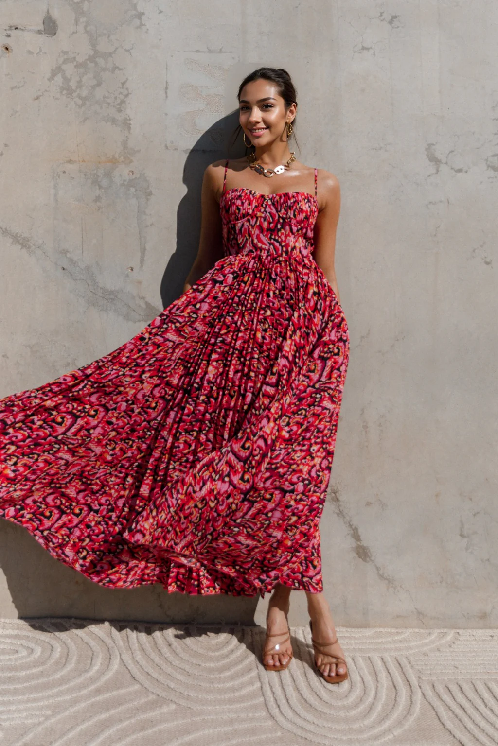 Achanti Pleated Maxi Dress - Pink Multi - luluinthesky