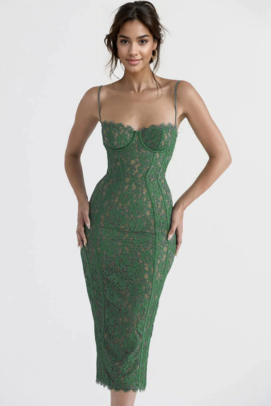 Vintage Eyelash Sweetheart Bodycon Lace Cocktail Midi Dress - Green - luluinthesky