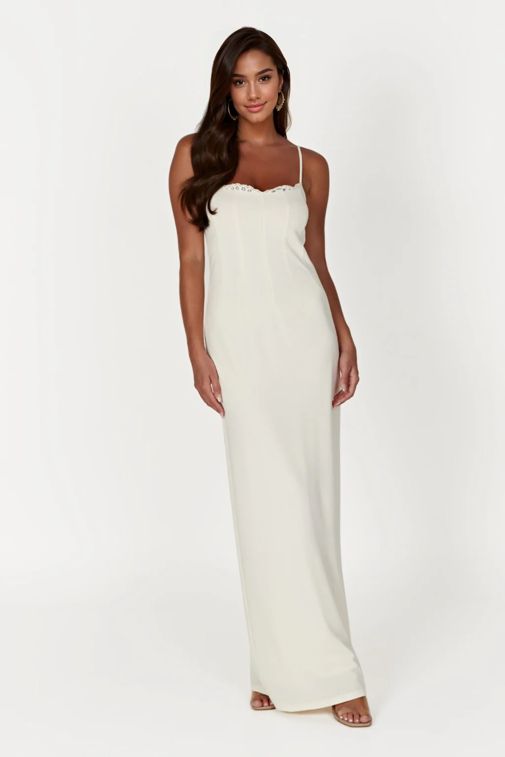 Amorette Lace Trim Maxi Dress - Bone - luluinthesky