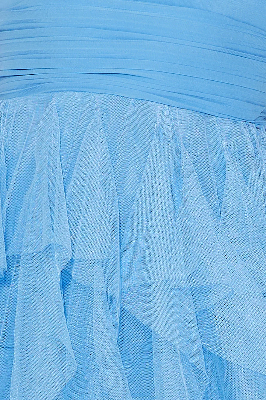 Extravagance Is Me One Shoulder Tulle Maxi Dress Blue - luluinthesky