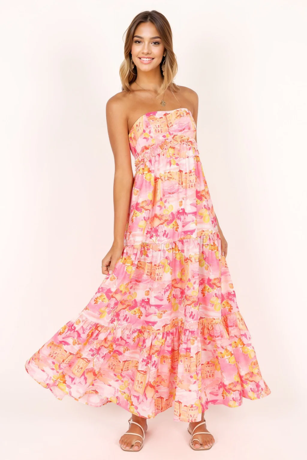 Arianna Strapless Dress - Pink Scenic - luluinthesky