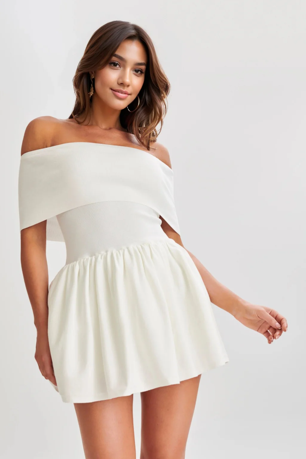 Lydia Off Shoulder Knit Mini Dress - White - luluinthesky
