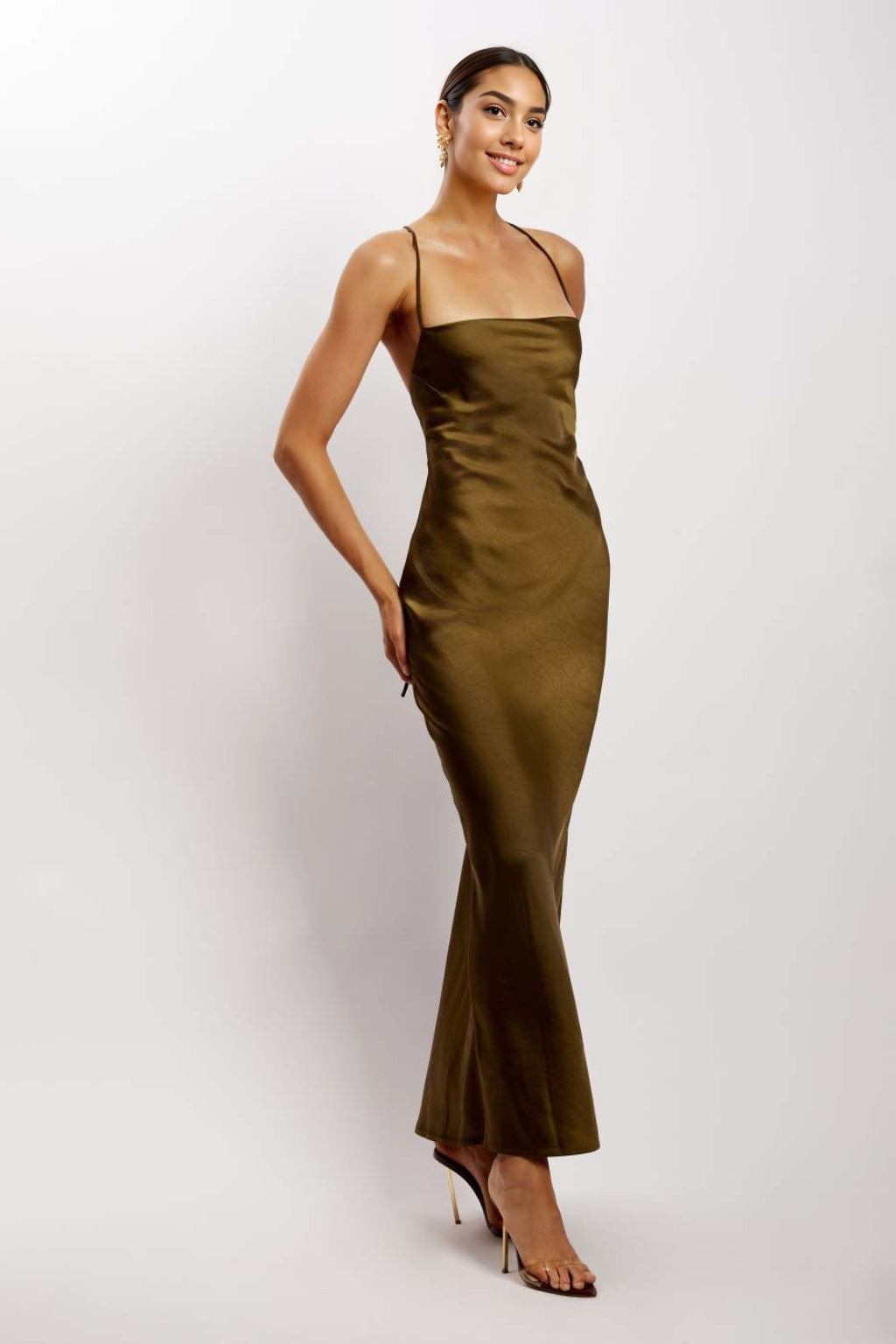 Sydney Straight Neck Slip Maxi Dress - Khaki - luluinthesky