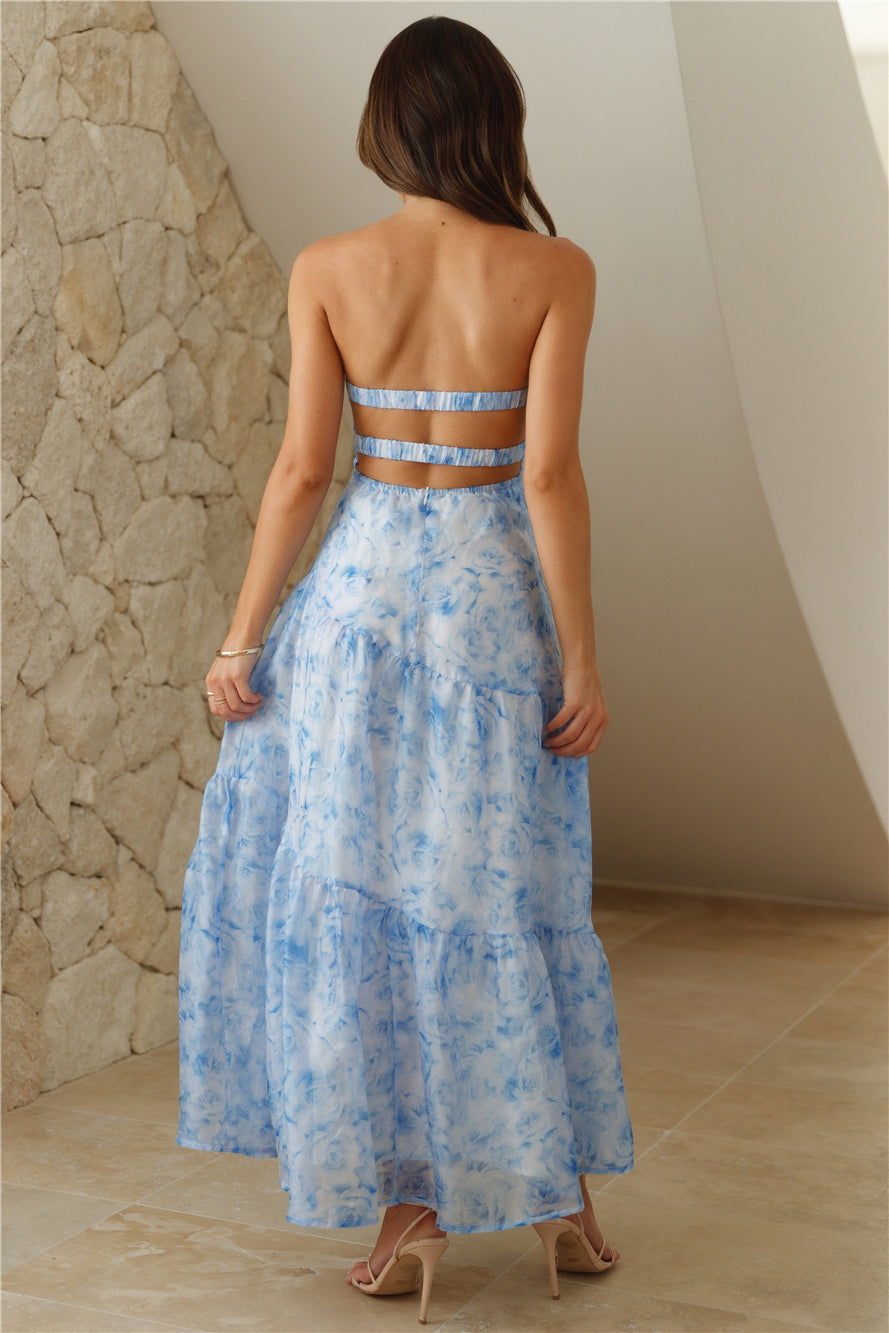 Her Best Version Strapless Maxi Dress Blue - luluinthesky